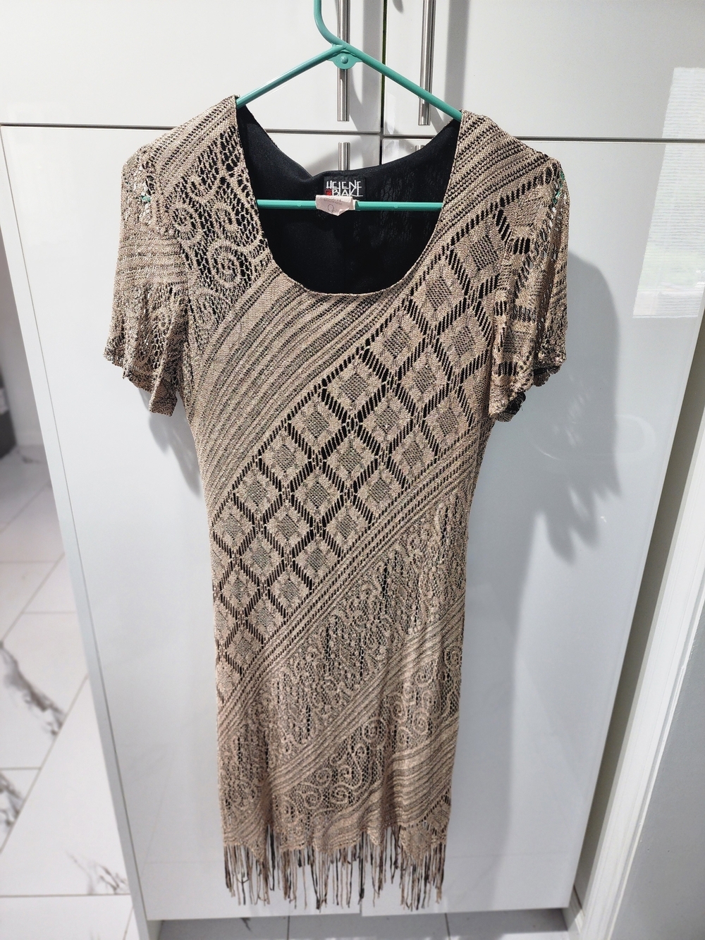 Taupe Crochet Fringe Midi Dress